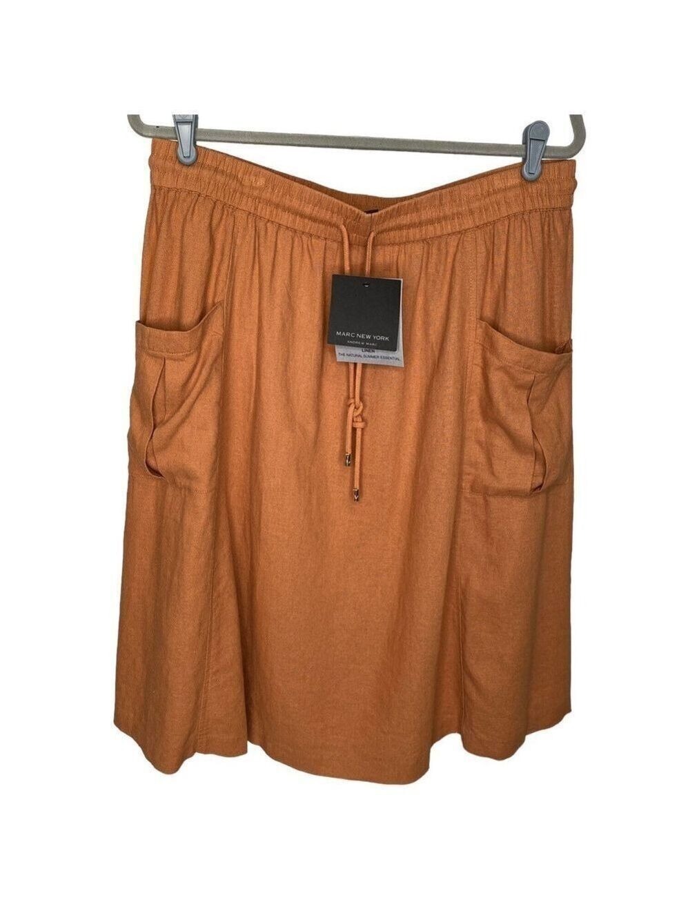 Marc New York Linen Blend Knee Length Skirt Sz L Pecan Brown NWT